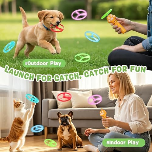 Cat Fetch Toy, Rechargeable Flying Disc Launcher with 6 Discs