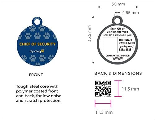 Dynotag® Web Enabled Super Pet ID Smart Tag with DynoIQ™ & Lifetime Recovery Service. Play Series: Round (Chief of Security)