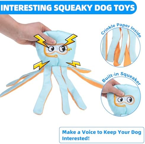 Mihachi Floating Dog Water Pool Toys 2 Pack for Swimming Pool, Interactive Crinkle Pet Puppy Chew Toys for Play and Training, Funny Dog Toy for Small Medium Large Breed, Octopus & Squid