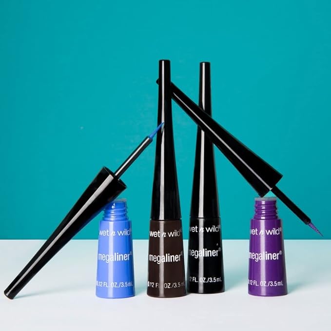 wet n wild MegaLiner Liquid Eyeliner - Metallic, Cosmic Black (Pack of 2)