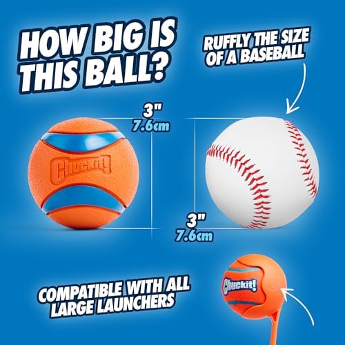 Chuckit! Ultra Ball Dog Toy - Size Large - for Dogs 60-100 lbs - Made from Durable Rubber - Super Bouncy - Floats in Water - 3-inch Diameter - Large (Pack of 12)