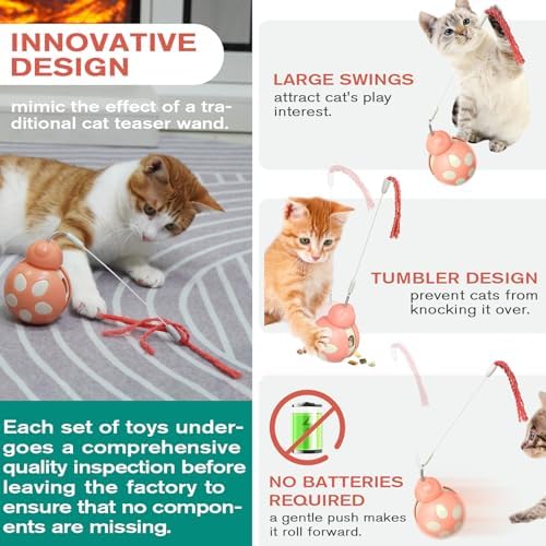 Interactive Pet Toy with Food Dispenser, Tumbler Beetle-Shaped Feeder with High-Bounce Teaser Wand, Stress Relief for Cats and Dogs