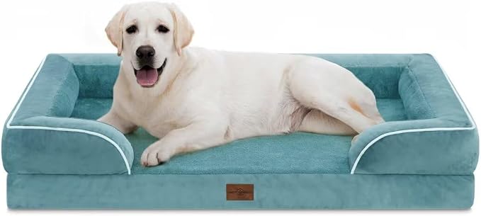 Comfort Expression Waterproof Orthopedic Dog Beds for Extra Large Dog | Supportive Egg Crate Foam XL Dog Bed with Removable Bolster, Dog Couch with Washable Cover & Non-Slip Bottom, 45x35 Inch
