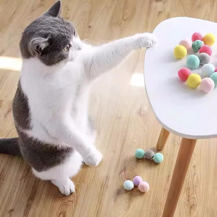 Cat Toy Ball Launcher Set Colorful Plush Toys Pom Pom Balls Cats Enrichment