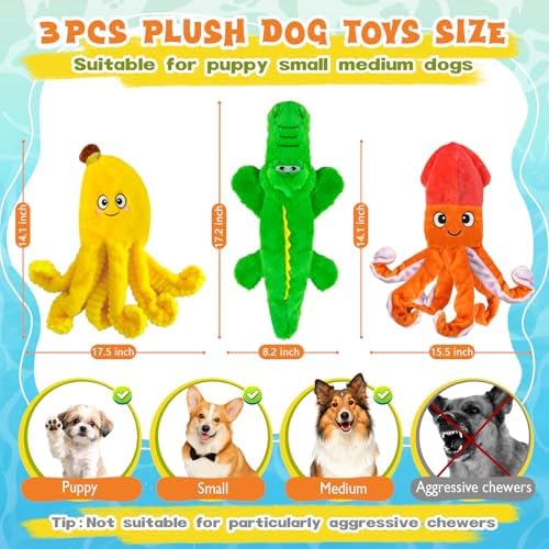 WOWBALA No Stuffing Squeaky Dog Teething Toys, 3-Pack