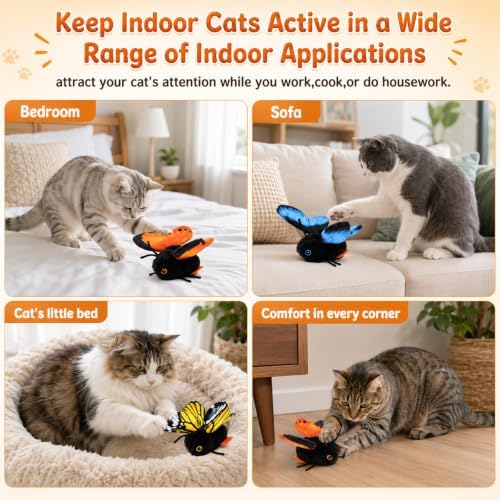 2026 New Smart Sensing Flapping Butterfly Toy Interactive Cat,Electric Butterfly Cat Toy,Realistic Wing Movements Encourage Cats to Chase,Suitable for Indoor Play(Yellow)