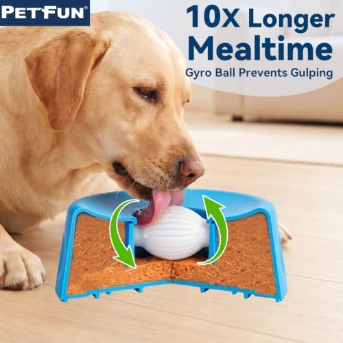 Dog Lick Bowl Ball Slow Feeder, Licking Bowl for Liquid Treat with Rolling Spin Sphere Roller Licker, Licky Feed Calming Anxiety Relief Enrichment Yogurt (Blue)