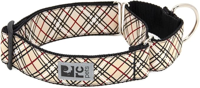 RC Pets 1-1/2 Inch All Webbing Martingale Training Dog Collar, Large, Tan Tartan
