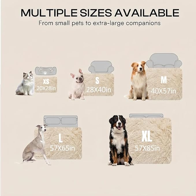 Waterproof Dog Blanket Pet Throw Blankets Fluffy Long Faux Fur Reversible Puppy Blankets 85x57in Furniture Protector Cover for Sofa Bed Couch Bed Cover Washable for Dogs Cats (Beige XL)