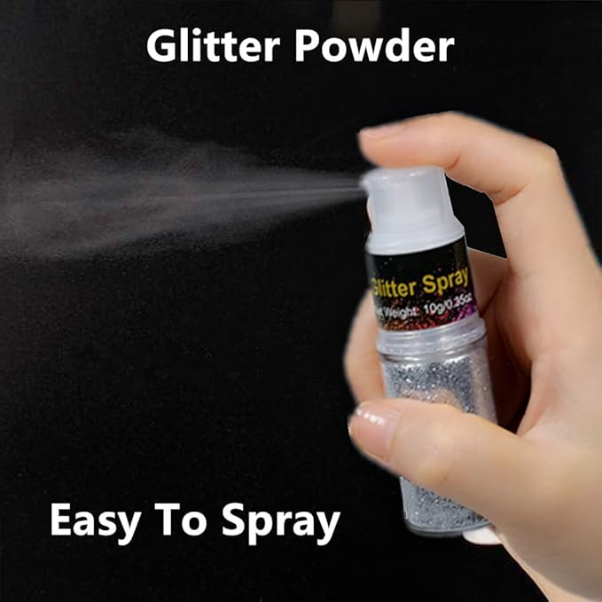 Go Ho Hair and Body Glitter Spray,Silver Glitter Spray Dry Powder Makeup for Clothes,Festival Loose Sparkle Powder,Holographic Ultra Fine Resin Glitters for Crafts,10g