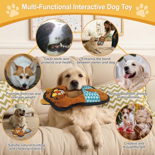 11.42 Inch Yellow Tiger Squeaky Dog Toy with TPR Muscles, Plush Chew Toy for Puppy Teething, Interactive Tough Toy for Small Medium Large Dogs