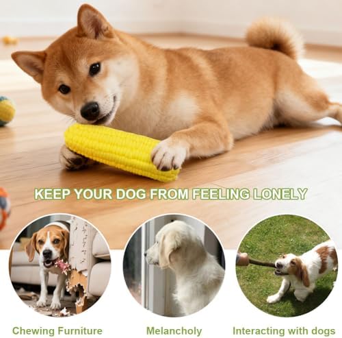 Dog Chew Toys for Chewers Indestructible Durable Interactive Squeaker Dogs Corn Toy Puppy Toothbrush to Keep Them Busy 1 Pack