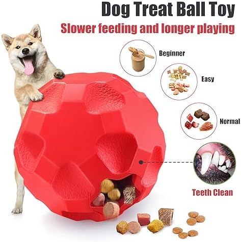 Rubber Treat Dispensing Dog Toys for Aggressive Chewers Large Breed | Dog Treat Ball for Dogs, Balls for Dogs, Interactive Dogs Toys for Boredom to Keep Them Busy, Treat Toy Ball