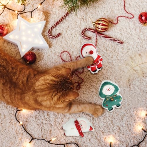 FOIMAS 3pcs Christmas Catnip Toys,Xmas Cat Toys Plush Santa Claus Snowman Tree Interactive Chew Bite Toys for Cat Kitten Indoor