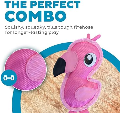 Outward Hound Fire Biterz Flamingo Plush Firehouse Material Interactive Dog Toy, Small