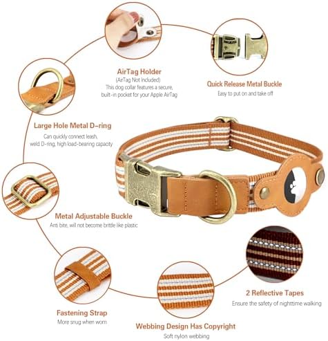 Airtag Dog Collar, Adjustable Caramel Collar w Airtag Holder for Small Dog
