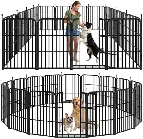 Dog Fence Heavy Duty Metal 40" Tall, 16 Panels Dog Playpen with 2 Doors, Dog Pen for Large Dogs, 36FT 102 Sq. ft Portable Fence Outdoor for Yard, Camping & RV, Automatic Lock