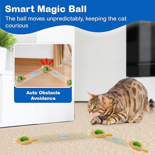 Smart Interactive Cat Toys, Automatic Motion Activated Moving Ball Hide and Seek Game, 28 Inch Play Mat, Fast Rolling Ball for Indoor Exercise Kicker, Fun Cat Toy Gift, Chirping Bird Sound