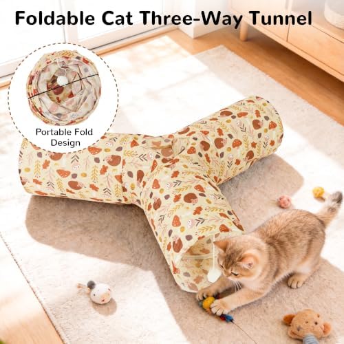 Tempcore Cat Tunnel, 3-Way Collapsible Toy, Large Size Khaki Hedgehog