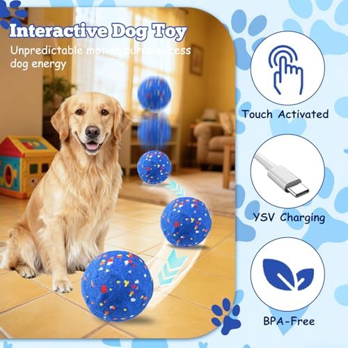 Smart Interactive Dog Toy, Automatic Moving Bouncing and Stimulation Interactive Dog Ball, Pet-Safe E-TPU Material, IP54 Waterproof Rating, Anti Boredom Dog Toys to Keep Them Busy,White
