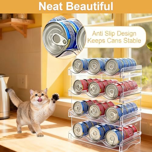 Cat Food Can Organizer 4-Tier Hold 72 Cans 3.5oz Transparent Cat Can Rack