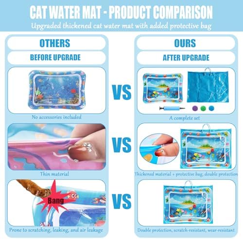 Cat Water Mat with Protective Bag, Scratch Resistant Thickened PVC Water Play Mat, Summer Cooling Interactive Water Filled Mat, Portable Foldable Paw Proof Cat Toy Mat for Indoor Outdoor (B)