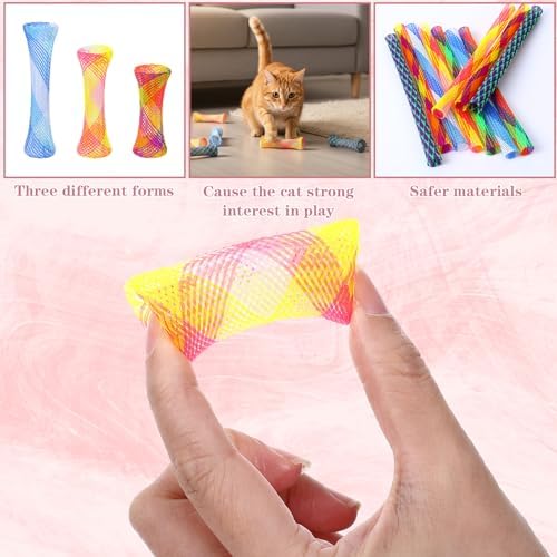 35Pcs Cat Spring Toys, Kitten Tube Toy Indoor Interactive Cat Toys, Colorful Cats Chew Toy Telescopic Foldable Plastic Coil for Pet to Chase Scratch Bite Pounce