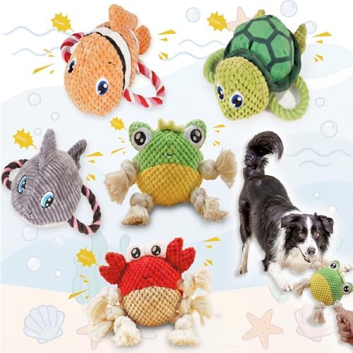 Gemscream 5 Pack Ocean Dog Toys Animal Plush Rope Interactive Tug