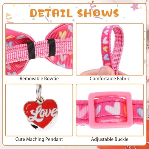 KOOLTAIL Easter Cat Collars Breakaway with Bowtie and Bells,3 Pack Adjustable Fancy Kitten Collar with Safety Buckle for Girls Boys Kitty,Cute Cat Charm Pendant Holiday