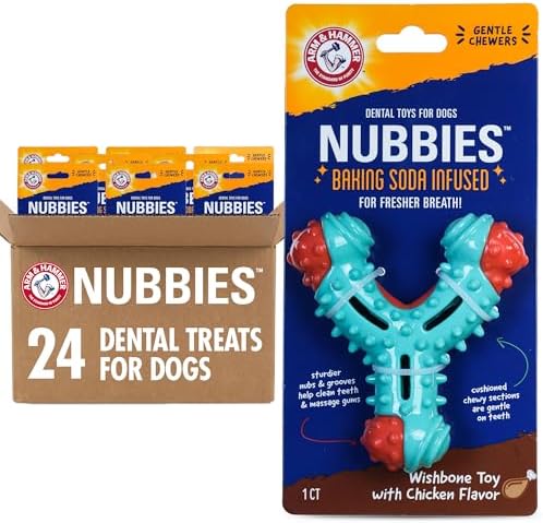 Arm & Hammer Nubbies Wishbone Dental Dog Chew Toy, Chicken Flavor, 24-Pk