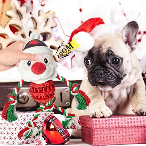 Dog Christmas Toys for Small Medium Large Dogs, Squeaky Plush Dog Toys + Interactive Dog Toys + Dog Rope Toys Multi Function Cute Santa Puppy Toys for Christmas