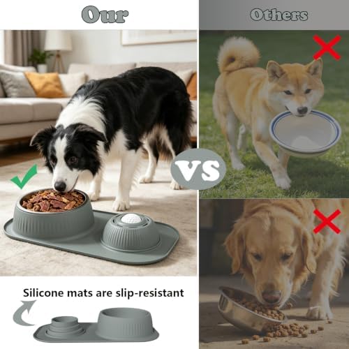 Slow Feeder Dog Bowls Set 2 in 1,Anti-Slip Dog Lick Bowl with Rolling Ball,Interactive Slow Eating Toy for Liquid and Thick Treat,Dog Licking Toy for Large Medium Small Dogs and Cats.(Gray)