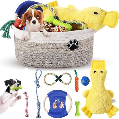 Zopeal Dog Toy Gift Basket Set for Puppy Birthday, Khaki