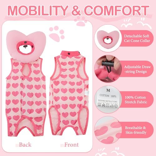 EMUST Cat Surgery Recovery Suit Female, Adjustable Soft Collar for Kittens