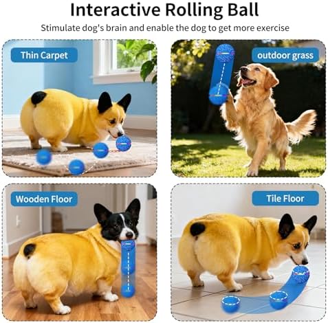 Interactive Automatic Dog Ball, Self-Moving Rolling Toy for Dogs, Chew Resistant E-TPU Material, IPX7 Waterproof, USB-C Rechargeable, Smart Vibration Sensor, Indoor & Outdoor (Blue)