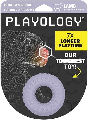 Playology Dual Layer Ring Dog Toy for Aggressive Chewers, Lamb Scent