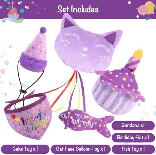 BINGPET Cat Birthday Decorations Outfit, 5 Pcs Catnip Toys for Indoor Cats