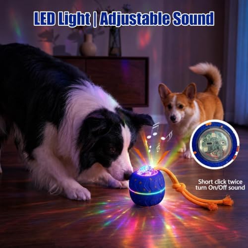 Smart Interactive Dog Toy Ball, Dog Enrichment Toys, Dog Barking Ball, E-TPU Material, Electric Automatic Moving and Rolling Dog Toy with Rope for Small, Medium, Large Dogs Boredom