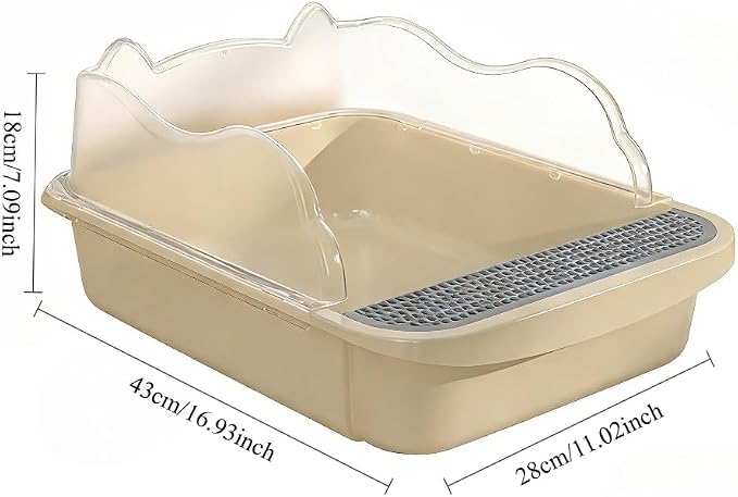 Open Top High Sided Cat Litter Box, Anti-Splashing Semi-Enclosed Litter Box with Removable Tray, Sifting Scoop Included - Easy to Clean & Odor Control(Yellow,Medium)