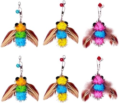 Cat Feather Toys,6 Pcs Coloful Artificial Insects Bees Refills,Cat Wand Attachment Toys for Kitten Cats Wand(6Pcs Bees