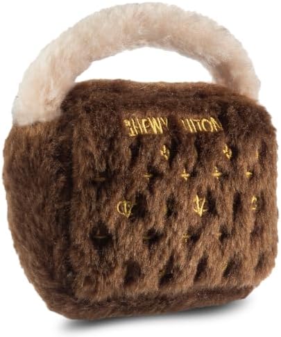 Dog Diggin Designs Chewy Vuiton Plush Dog Toy Purse | Luxury-Inspired Parody Designer Handbag with Squeaker, Soft Plush Fashion Dog Toy – Haute Couture Purses & Handbags