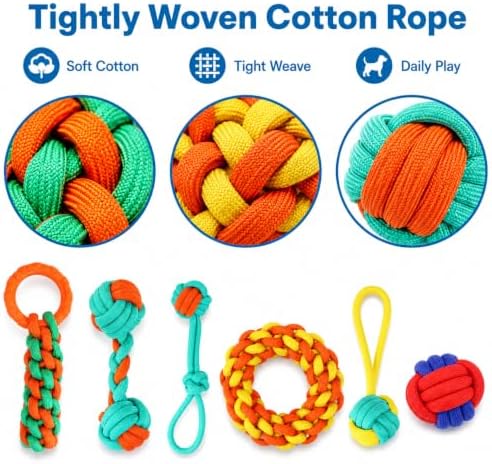 Aitmexcn Dog Rope Toys, 6 Pack Cotton Puppy Teething and Chew Toys