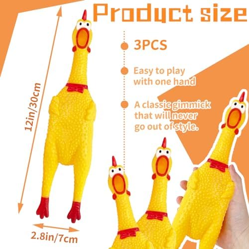 Xeehwb 3 Pcs Large Rubber Chicken,12 Inch Yellow Rubber Squawking Chickens,Screaming Chicken Dog Toys,Prank Noise Maker Dog Toys