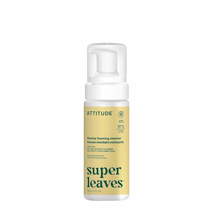 ATTITUDE Micellar Foaming Facial Cleanser, EWG Verified, Dermatologically Tested, Plant and Mineral-Based, Vegan, Earl Grey & Fresh Cucumber Scent, 5 Fl Oz