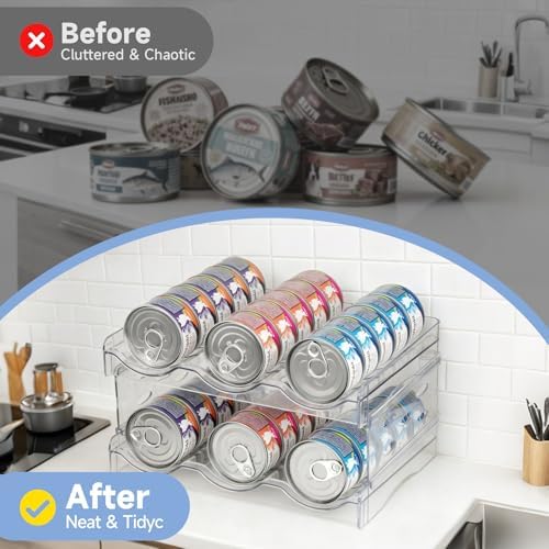Cat Food Can Organizer 2-Tier Hold 36 Cans 3.5oz Transparent Cat Can Rack