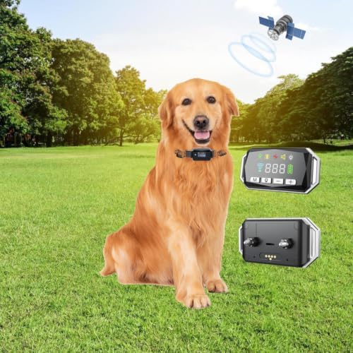 Humane GPS Dog Fence Collar, No Base Station Wireless Pet Containment System, IP67 Waterproof Training Collar with Beep, Vibration & Static Shock, Adjustable Virtual Boundary for Medium & Large Dogs