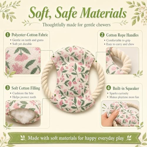 Dog Frisbees Cotton Rope Toys Flying Discs, Teething, Soft Polyester Squeaker Toy for Training,Throwing and Interacting for Anti Boredom & Anxiety, Easy to Clean (Pink)