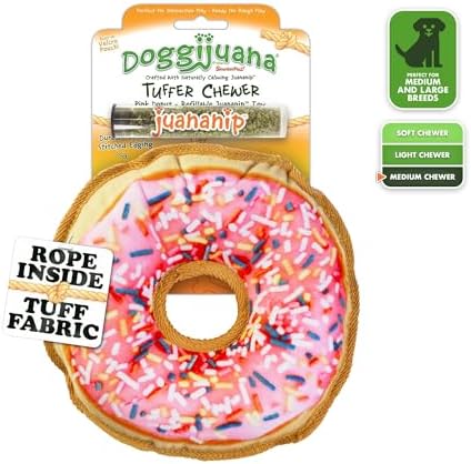 Doggijuana Tuffer Chewer Plush Dog Toy, Sprinkled Donut | Squeaky Refill