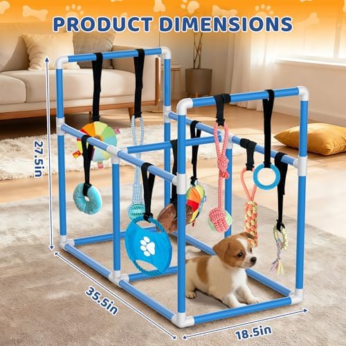 Large Puppy Play Gym & 10 Toys (Blue,33.5″ x 28.5″ x 19.6″‌)