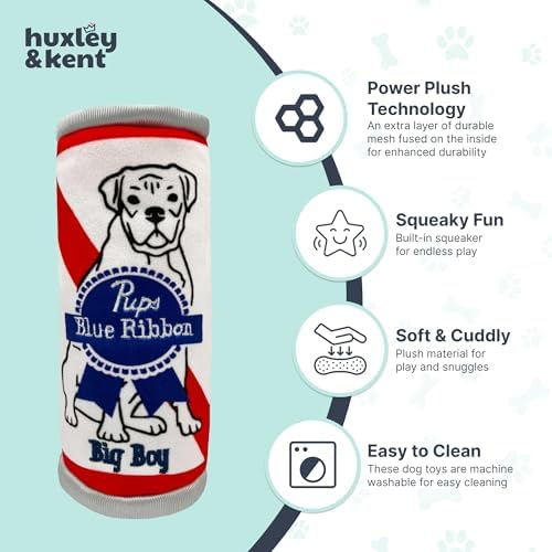 Huxley & Kent Power Plush Squeaky Dog Toy, Pups Belly Rubbin, Small
